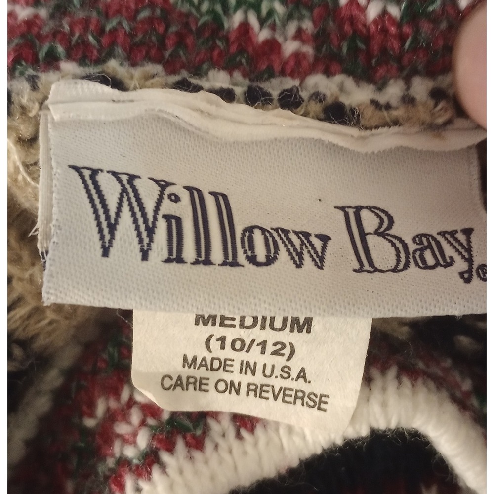 Willow Bay Vintage Floral Fair Isle Knit Sweater Navy Red Rose Made in USA Med - Picture 4 of 5